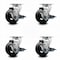 Service Caster 4 Inch Rubber on Cast Iron Swivel Caster Set with Roller Bearings and Brakes SCC-20S420-RSR-TLB-4 - alternate 1